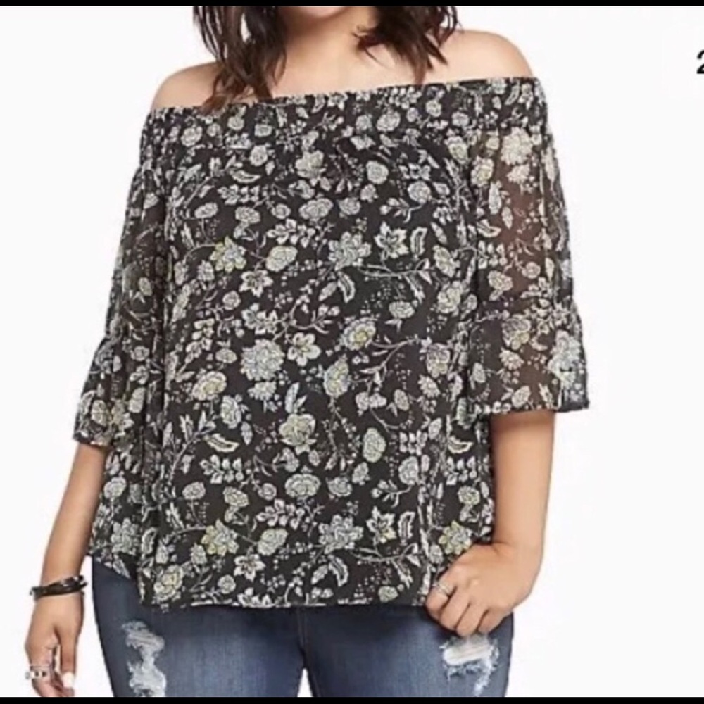 Torrid Floral Green and Black Blouse